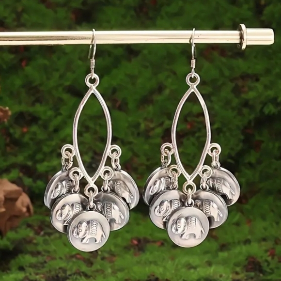 Boho Elephant Tassel Dangle Earrings - Picture 4 of 17